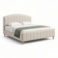 Queen Arched Channel-Tufted Upholstered Platform Bed Frame, Cream/Natural Brown, 165 x 217 x 119 cm