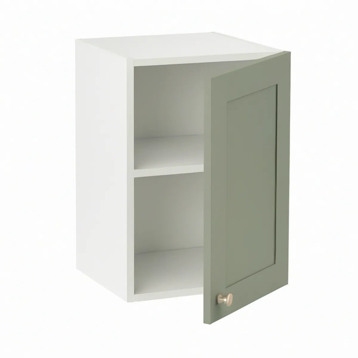 Wall-Mounted Kitchen Storage Cabinet with Door, 12 in W x 12 in D x 30 in H, White/Sage Green/Brass