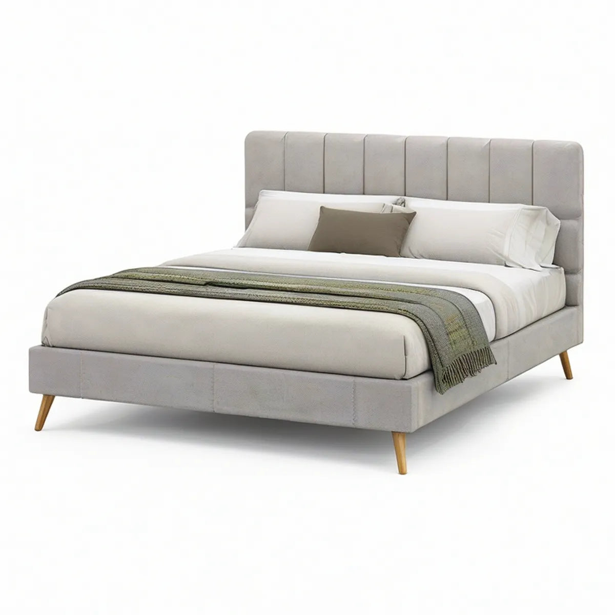 Queen Upholstered Platform Bed Frame, Light Gray, 85 x 64 x 45 in
