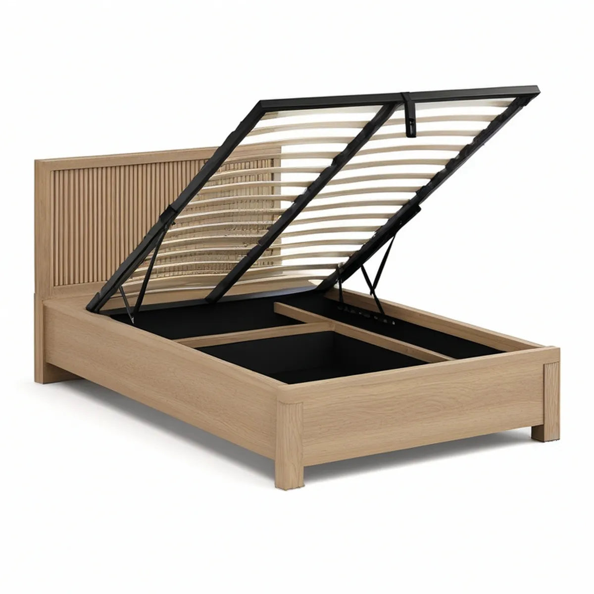 Queen Lift-Up Storage Bed Frame, 80 x 60 in Mattress Size, Light Oak/Black