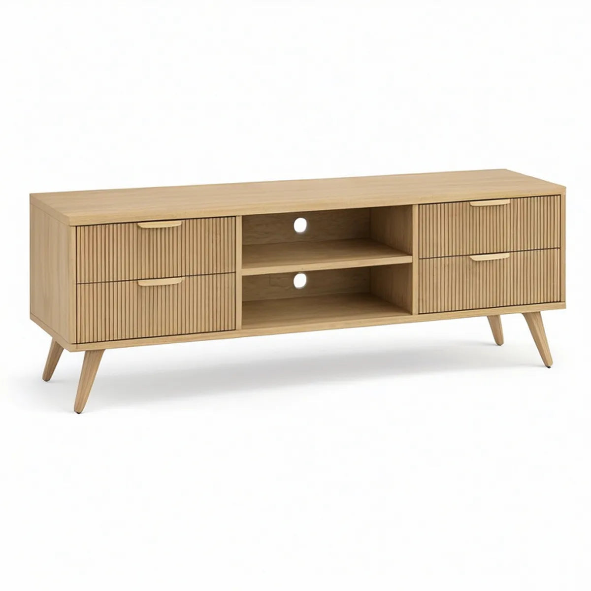 63 in Light Oak Engineered Wood TV Stand with 4 Drawers and Open Shelves