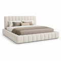 Queen Cream Faux Leather Storage Bed, 87 x 67 x 48 in.