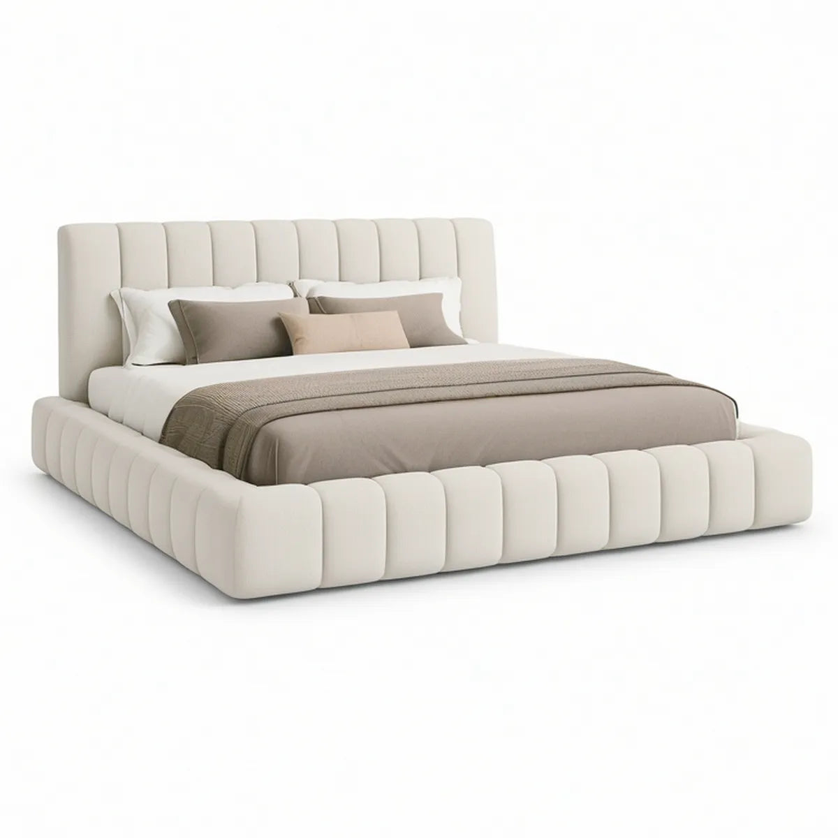 Queen Cream Faux Leather Storage Bed, 87 x 67 x 48 in.
