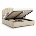 Queen Beige Velvet Upholstered Hydraulic Lift Storage Bed, 88 x 65 x 48 in