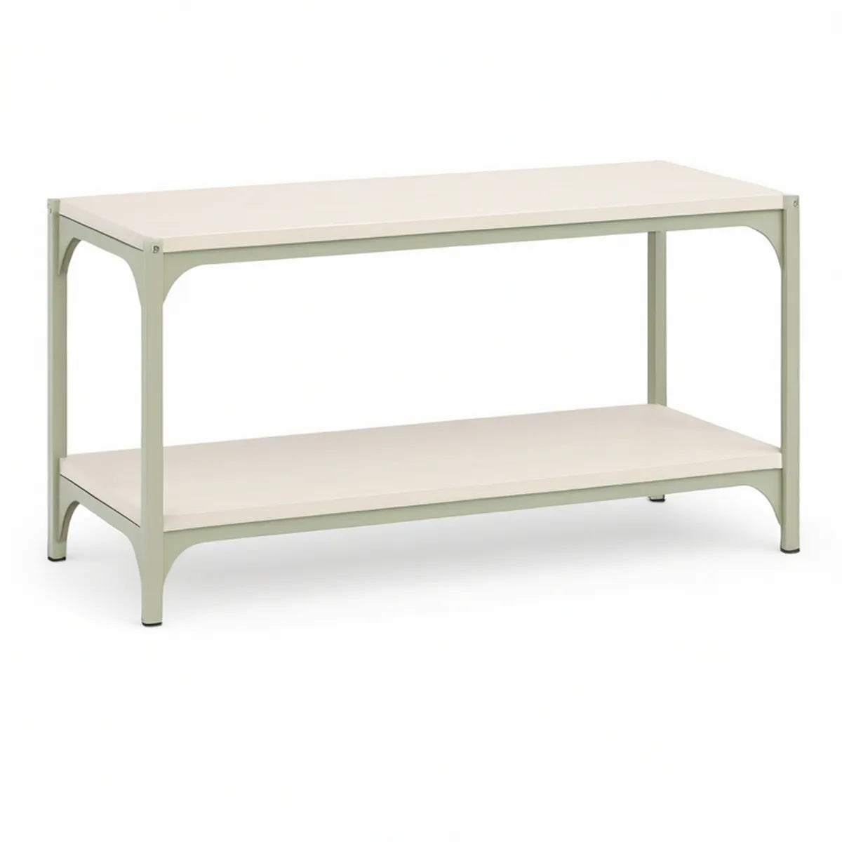 47.2 x 15.7 x 26.0 in 2-Tier Engineered Wood and Steel TV Stand, White and Light Gray-Green