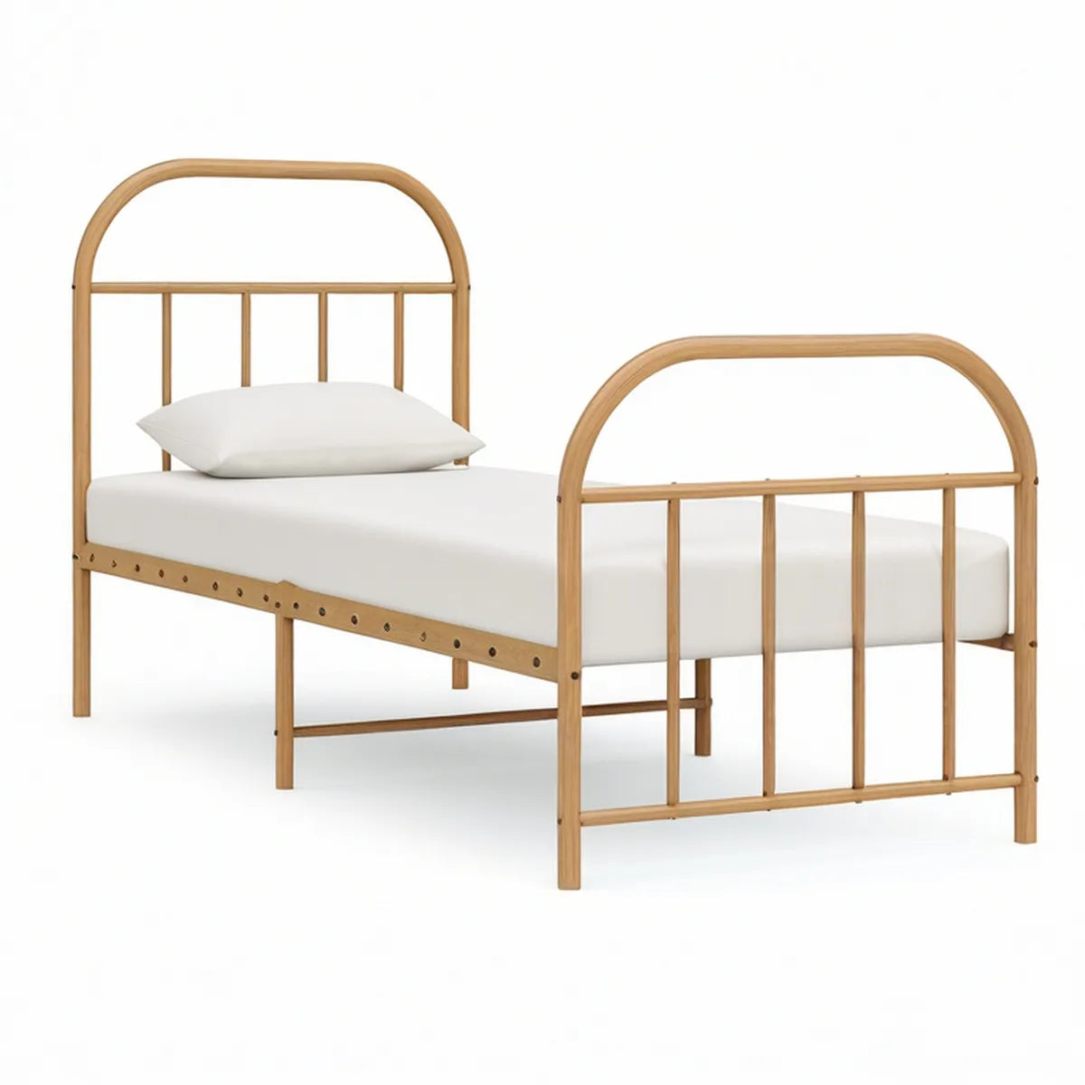 Light Brown Arched Steel Twin Bed Frame, 39 x 75 in Mattress Size, 41 x 78 x 47 in Overall