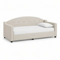 Cream Twin Upholstered Daybed Frame, 79 x 42 x 34 in, Curved Button-Tufted Back