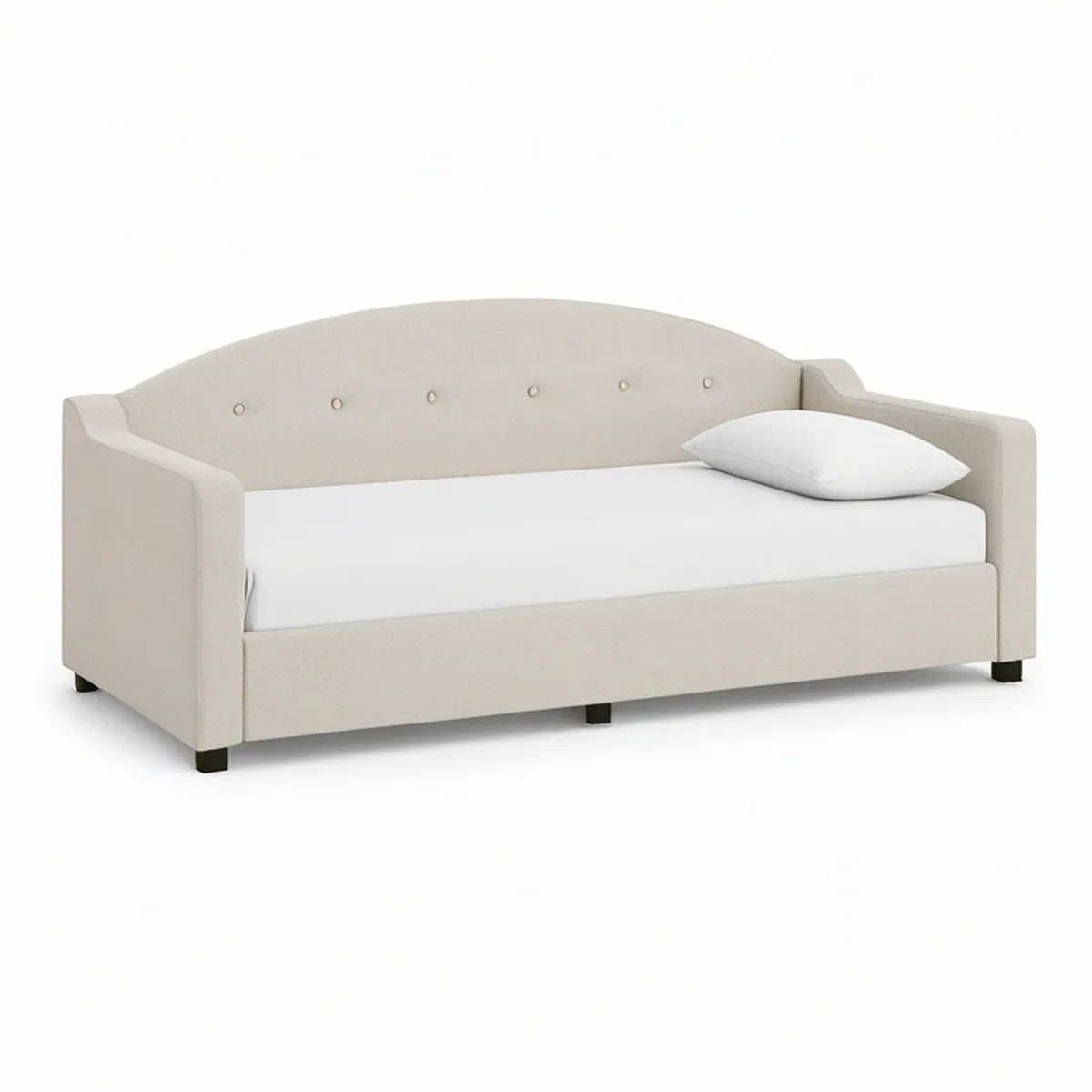 Cream Twin Upholstered Daybed Frame, 79 x 42 x 34 in, Curved Button-Tufted Back