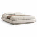 Queen Low-Profile Cream Polyester Upholstered Platform Bed Frame, 84 x 64 x 14 in