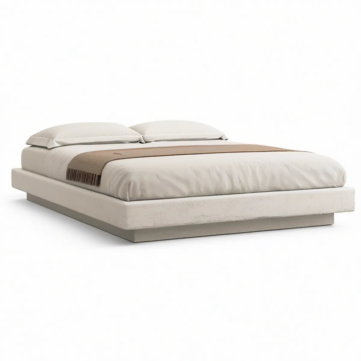 Queen Low-Profile Cream Polyester Upholstered Platform Bed Frame, 84 x 64 x 14 in