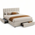 Queen Beige Upholstered Storage Bed with 2 Drawers, 64 x 85 x 50 in