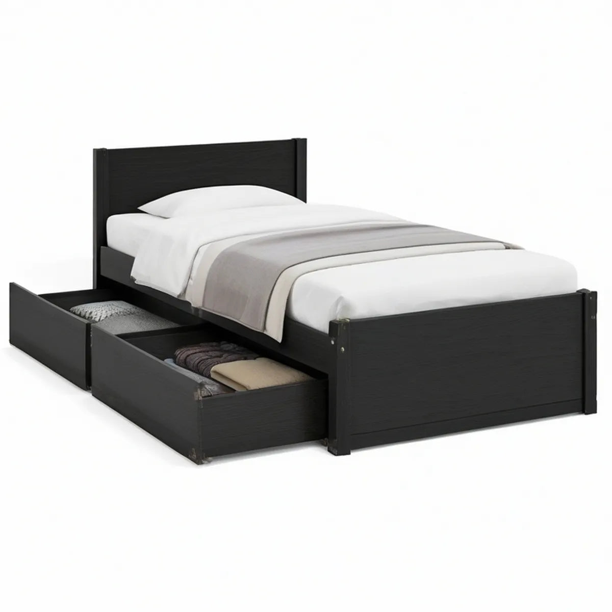 Twin Black Engineered Wood Storage Bed Frame with 2 Drawers, 79.5 x 42 x 41 in