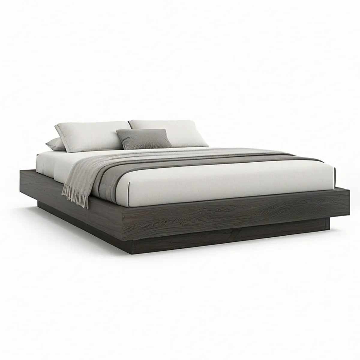 Queen Low-Profile Platform Bed, 85 x 65 x 14 in, Dark Gray Engineered Wood