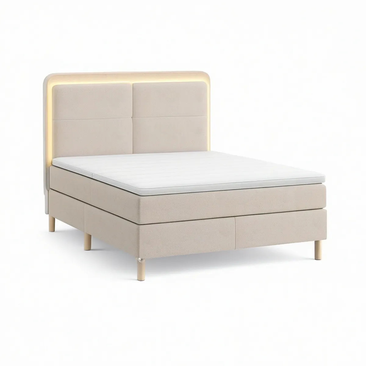 Queen Upholstered Platform Bed with LED Headboard, Beige/White, 66 x 85 x 50 in