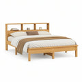 Queen Solid Pine Wood Platform Bed Frame with Storage Headboard, Natural, 85 x 64 x 45 in