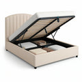 Queen Beige Upholstered Lift-Up Storage Bed Frame, 60 x 80 in Mattress Size, 64 x 85 x 46 in