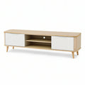 55.1 x 15.7 x 19.7 in Engineered Wood Media Console with Sliding Doors, Natural and White