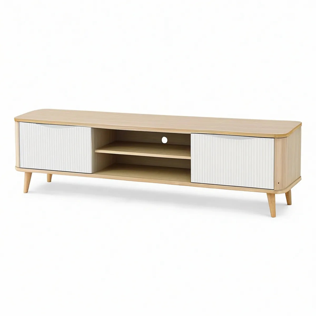 55.1 x 15.7 x 19.7 in Engineered Wood Media Console with Sliding Doors, Natural and White