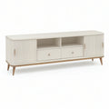 70.9 in. Ivory and Natural MDF Media Console with 2 Ribbed Doors, 2 Drawers and Open Shelves