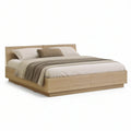 Queen Natural Oak Platform Storage Bed Frame with Headboard and 2 Drawers, 64.6 x 86.6 x 39.4 in